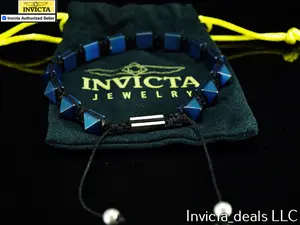 Invicta Authentic Jewelry Elements Hematite Blue/Black Stainless Steel Bracelet