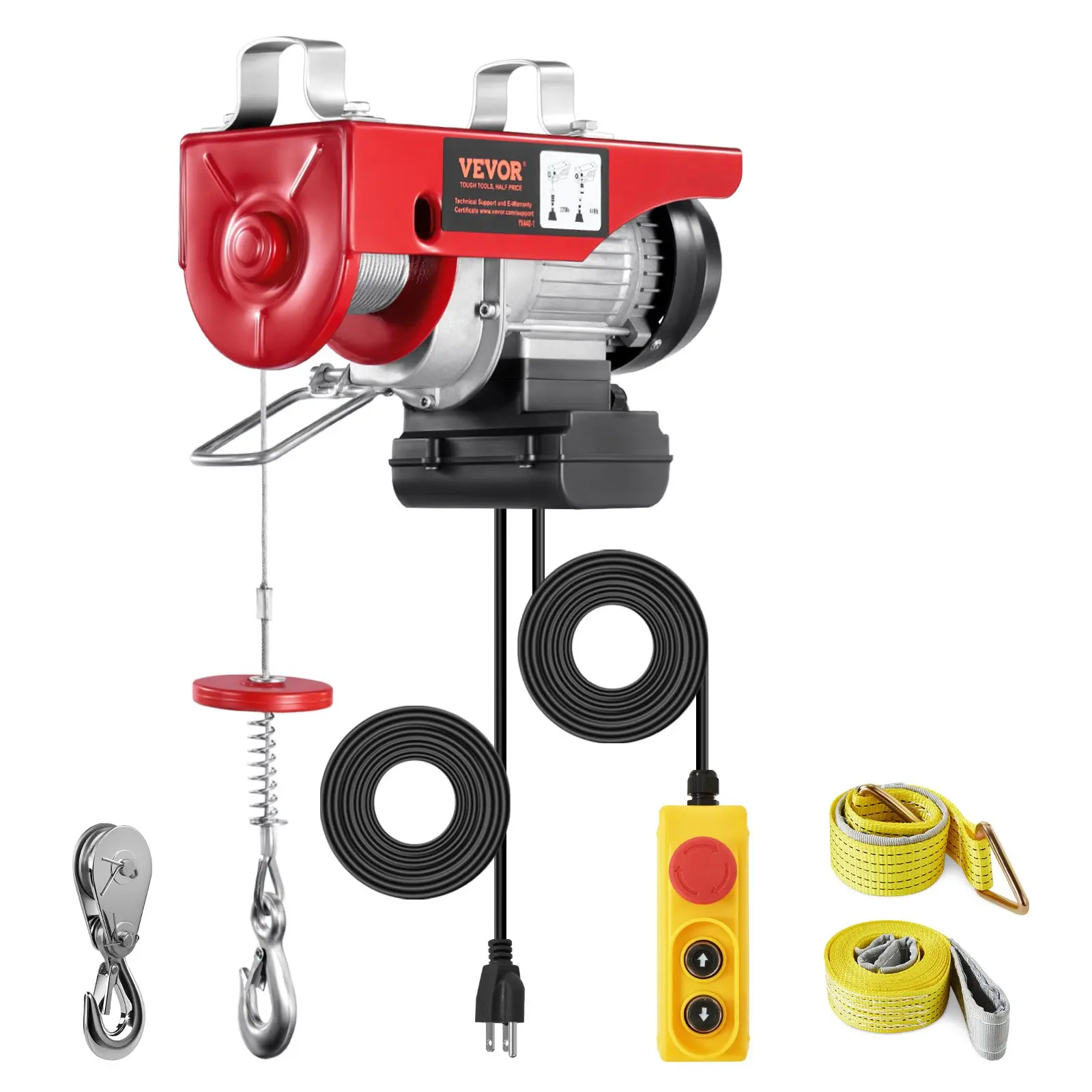 VEVOR Electric Hoist, 440lbs Garage Hoist with 14ft Wired Control, 110 volt Electric Hoist Winch 40ft Single Cable Lifting Height, Pure Copper Motor and Emergency Stop Switch