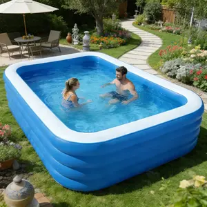 Home inflatable rectangular pool made from durable PVC, suitable for family gatherings, summer parties, and backyard leisure.