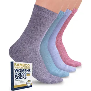 Pembrook Bamboo Viscose Dress Socks Women - 4 Pairs Crew Trouser Socks Women |   Moisture Wicking Thin Socks Women