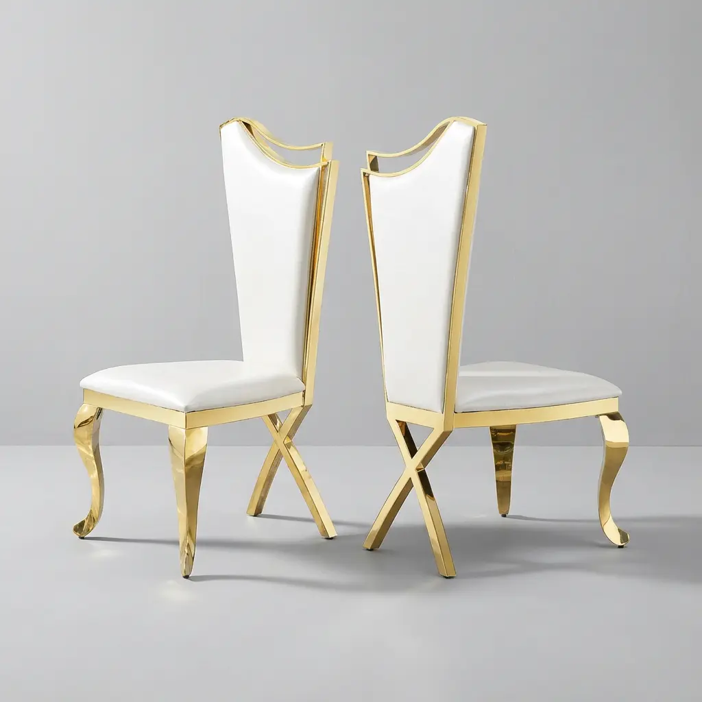 Royal Style Dining Chairs (Set of 2) - PU Leather/Velvet Upholstered Furniture with Gold Stainless Steel Legs, Easy to Clean, Durable for Dining Room, Covered Garden Patio, Daily Household Use, Assembly Required