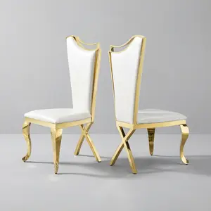 Royal Style White PU Leather Chairs for Dining Room,Garden Kitchen Chair set of 2, Modern Dining Chairs with Gold Stainless Steel Legs and Upholstered Leather or Gray Velvet Chiar for Kitchen Room,Home Office Dining Place Easy to Clean