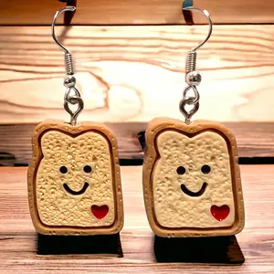Smiling Breakfast Toast Dangling Earrings