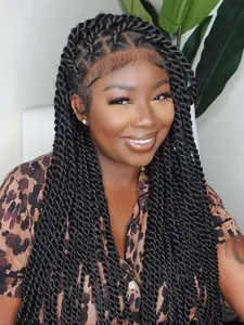 36 Inch Black Long Twist Braids Wigs for Women, Gorgeous Fluffy Wigs with Baby Hair, Synthetic Braided Full Lace Wigs for Party, Daily Use, Lace Braiding Wig