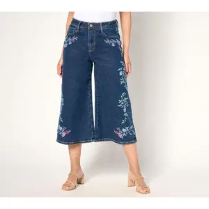 Driftwood Jeans Amie Embroidered Culotte Jean - Bold Blossom