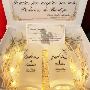 Baptism Godparents Thank You Gift Box with Customized 16oz Glasses & 3oz Shot Glasses for Padrino Madrina Personalized Baptismal Gift Set
