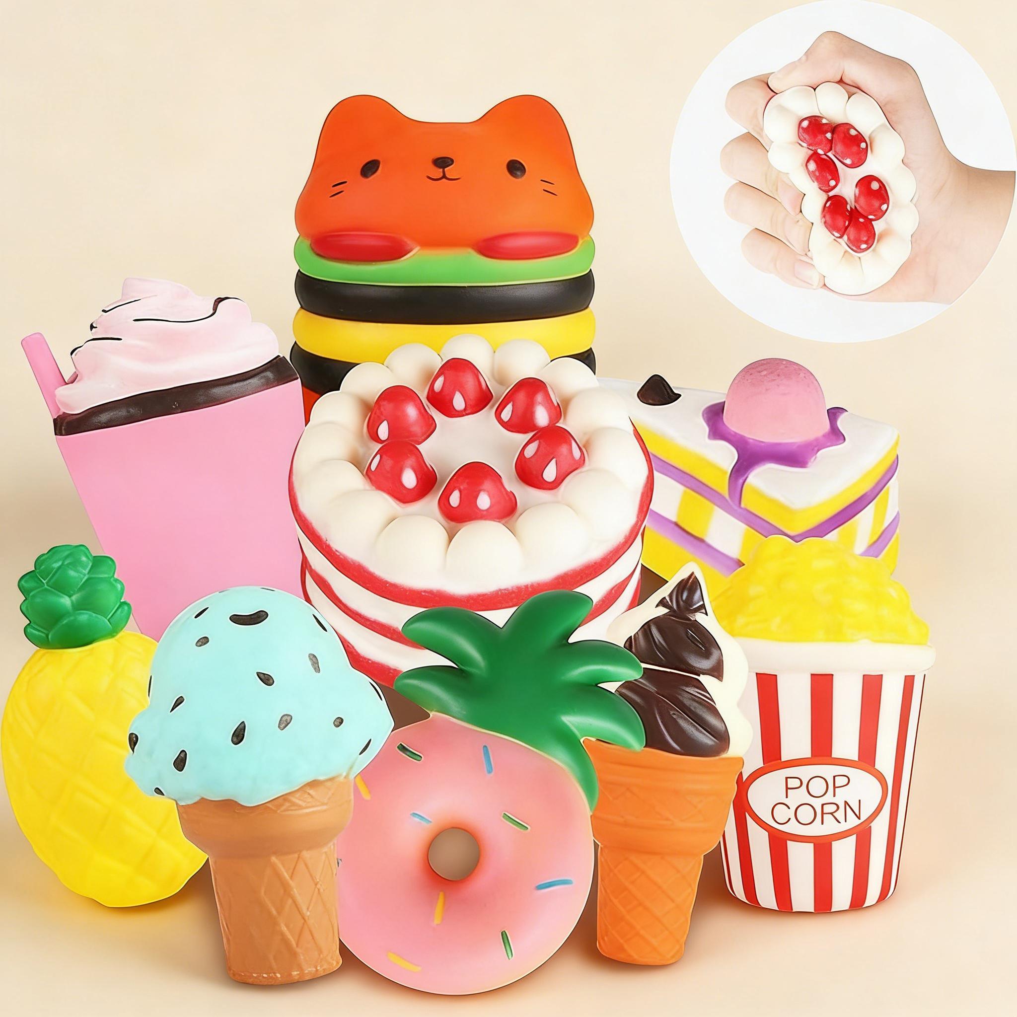 Soft Squishies Set, 9 Pieces – Food-Shaped Squeeze Toys (Hamburger, Popcorn, Cake, Ice Cream, Donut) – Stress Relief Toy for Children