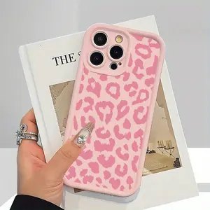 Creative Pink Leopard Print Case for iPhone 17 Pro Max 16 16e 15 14 Plus 13 12 Mini 11 Air XR X XS Pattern Soft TPU Rubber Camera Protection Rugged Mobile Phone Cover Gift