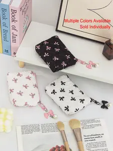 1pcs Cute Ruffled Square Makeup Bag with Bow Mini Lipstick Pouch Bow Pendant Zipper Design Portable Storage for Small Items Daily Travel Gift for Women Mother's Day Valentine's Day