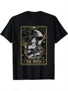 Tarot Card The Witch Witchy Funny Black Cat Spooky T-Shirt, Gift for Men Women Dad Mom Friends, for Halloween