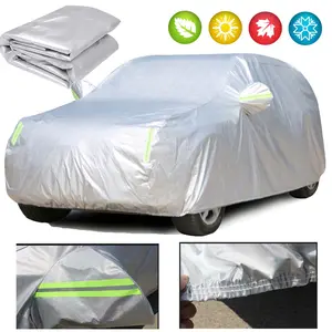 Silver Car Cover All Weather Snowproof Sun UV Protection Windproof Outdoor Full car Cover, Universal Fit for Sedan SUV