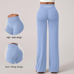 TimeOFF Women's Wide-Leg Pants – High-Waisted, Draped Pant Legs for Comfort & Flattering Fit in Yoga, Workouts & Daily Casual Wear Outfits Chic elastic waist yoga pant gym