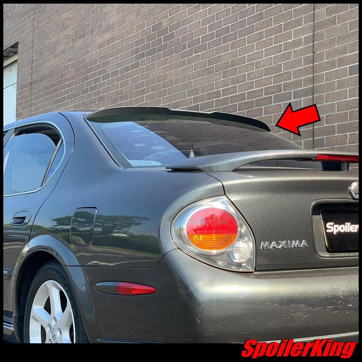 Nissan Maxima 2000-2003 Rear Window Roof Spoiler - XL Size, Polyurethane, Aesthetic Flare, Self-Adhesive Tape, Center Cut, Flush Against Windshield (380RC)