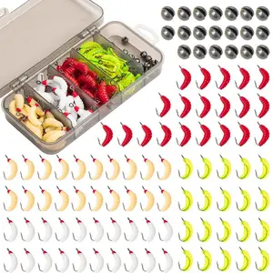 Artificial Fishing Lure with Hook, 100pcs/box Silicone Fishing Bait with Storage Box, Fishing Accessories Kit for Outdoor Fishing, Fishing Tackle, Fishing Gear