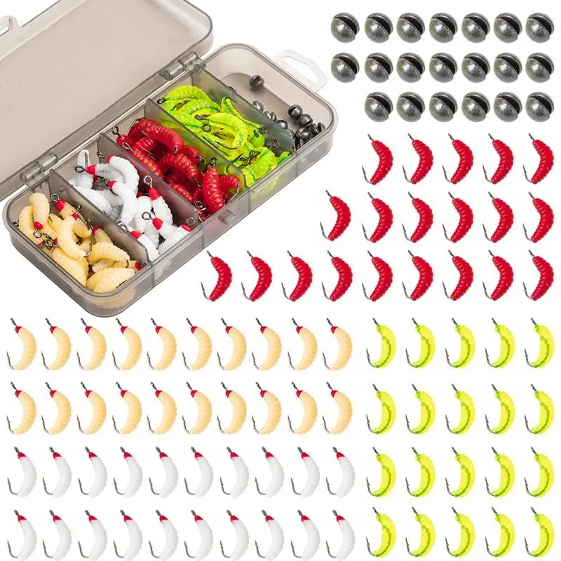 Artificial Fishing Lure with Hook, 100pcs/box Silicone Fishing Bait with Storage Box, Fishing Accessories Kit for Outdoor Fishing, Fishing Tackle, Fishing Gear, Fishing Stuff