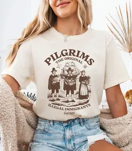 The Original Illegal Immigrants Shirt, Pilgrim Parody Tee, Funny Political Statement, Thanksgiving Humor, Settler Estd 1620 Unisex Tee