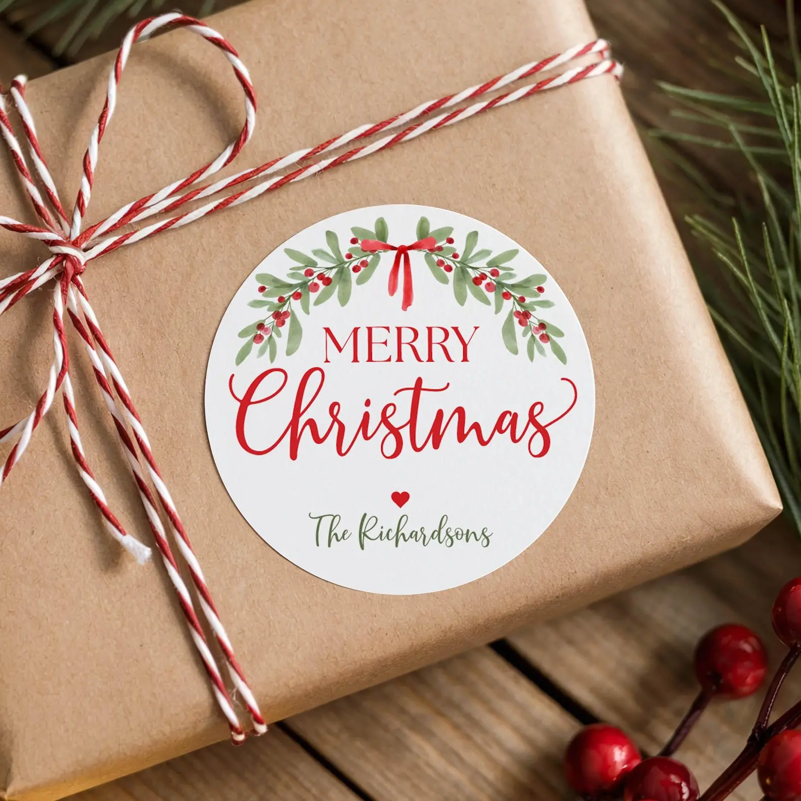 Christmas Gift Stickers, Holiday Labels, Garland Wreath Labels, Cookie Label, Gift Tag, Envelope Labels, Christmas Card Label Envelope Seals -  Novara Studio