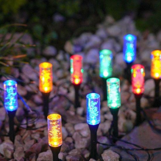 Compact Blue Solar Bubble Stick Pathway Lights - Waterproof Cool White LED Lights, Plastic Body, Crystal Stakes for Outdoor Garden Decor, Outdoor Decor