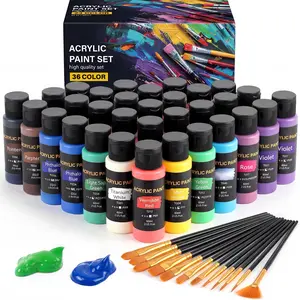 Acrylic Paint Set (2 oz/Bottles) with 12 Art Brushes, Premium Art Supplies for Canvas, Wood, Ceramic & Fabric, Rich Pigments for Beginners, Students & Professional Artists, Easter Gifts Easter Basket Stuffers