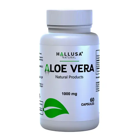 HALLUSA NATURAL Organic Aloe Vera 1000 mg Gut Cleanse Capsules - 60 Dietary Capsules, Digestive Health Support, Debloat Solution, Detox, Sugar-Free, Healthy Skin Herbal Supplement, Non-GMO, Gluten-Free for Adults