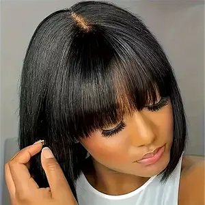 Wholesale 2025 NEW ArrivalsGlueless Straight Bob Wig with Bangs for Women |   180% Density Human Hair, Natural Black, Versatile Style |   Natural Hairline Wig