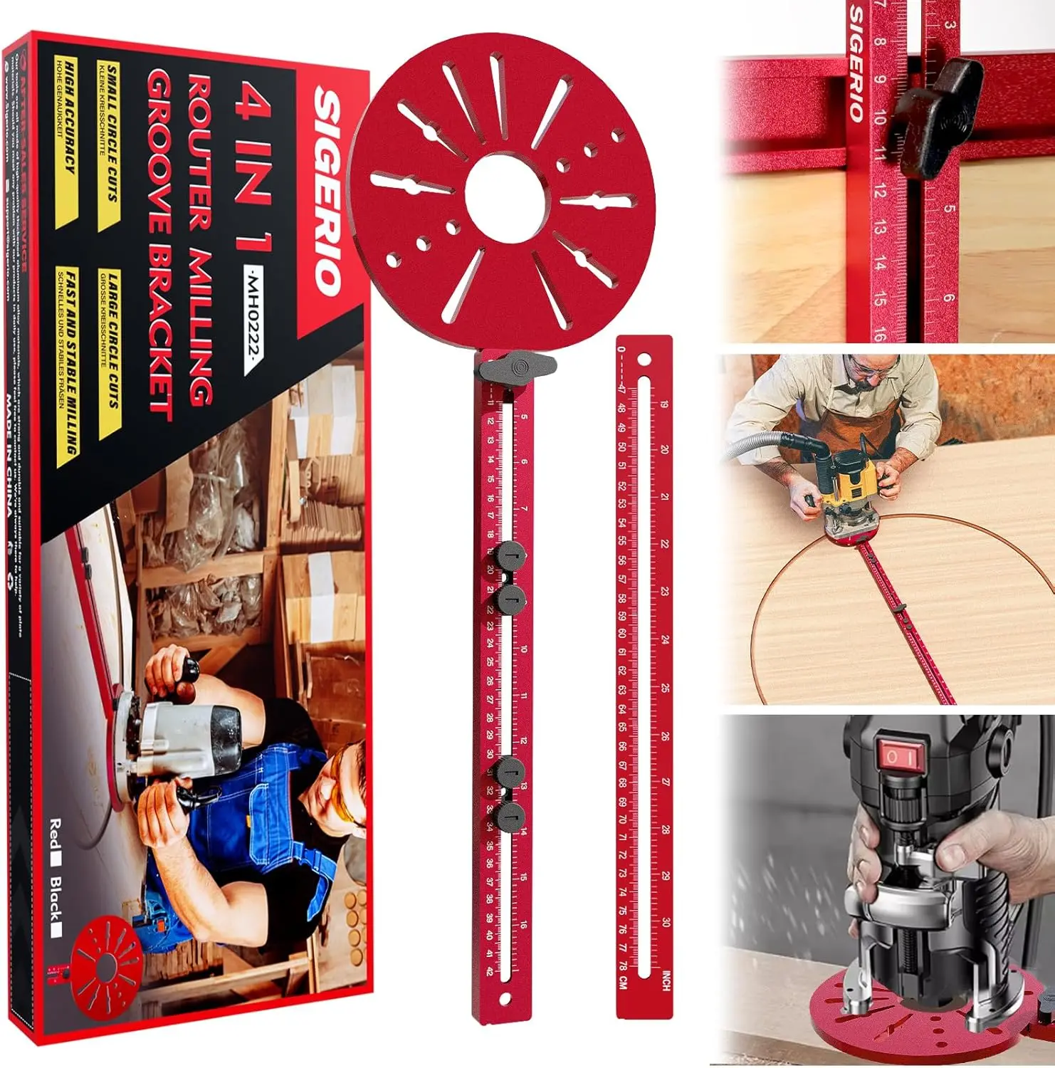 Router Circle Cutting Jig for FullSize & MidSize Routers – 4 in 1 Adjustable Router Jig, Aluminum Alloy Circle Cutting Guide, Extendable Arm Cuts Large Circles 10" to 58" for Woodworking