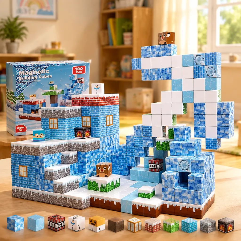 100 PCS Magnetic Building Cubes, Mine World Ice Snow Magnetic Blocks Set, Kids Magnet Build Toy, STEM Creative Construction Play Set, Educational Building Blocks Gift for Boys Girls sohochic