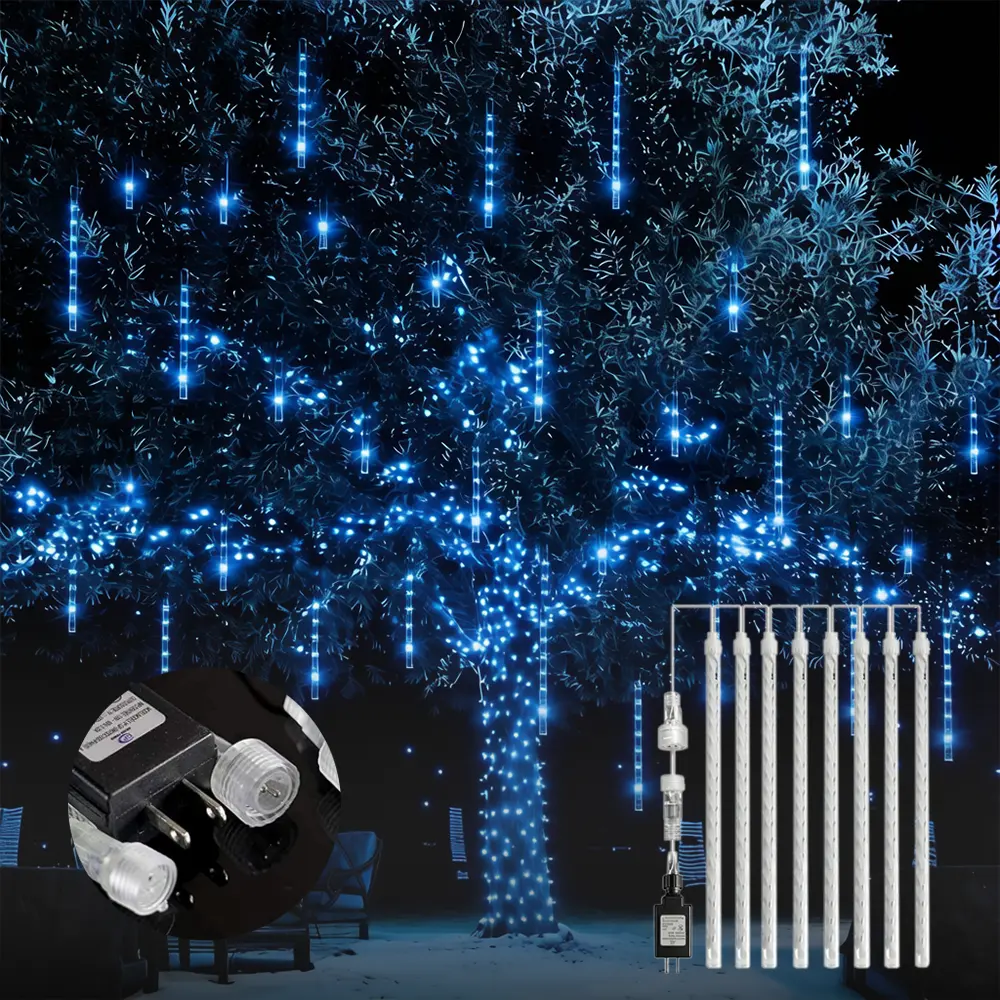 864 LED Christmas Rain Light, Meteor Shower Rain Lights 11.8 Inch 24 Tubes, Waterproof Plug in Falling Rain Lights Decorations for Xmas Tree Yard Party blue/white/warm white