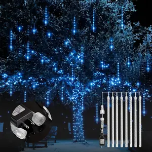 864 LED Christmas Rain Light, Meteor Shower Rain Lights 11.8 Inch 24 Tubes, Waterproof Plug in Falling Rain Lights Decorations for Xmas Tree Yard Party blue/white/warm white summervibes