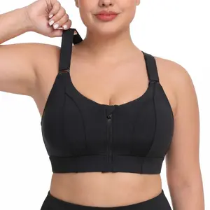 [Plus Size]Crisscross Back Front Zip Sports Bra for Women Solid Color Adjustable High Stretch Yoga Bra Hook-and-Loop Fasteners for Perfect Fit Womenswear Everyday Comfortable & Stylish - Style, Bridal