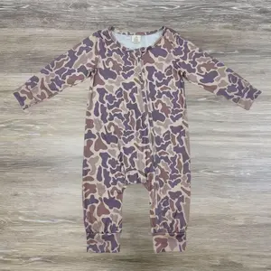 LR2050 brown camo long sleeve zipper boys romper