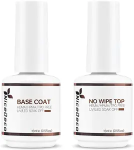 Nicedeco Nail Gel Polish Base and Top Coat, 2x15ML No Wipe Top Coat and Base Coat Set Clear Gel Nail Polish U V/LED Long-Lasting Glossy Shine Finish for DIY Nail Art at Home top  coat
