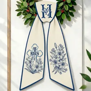Easter Wreath Sash Door, He Is Risen Cross Wreath Sash, Christian Door Wreath Bow, Religious Easter Decor, Front Door Wreath
