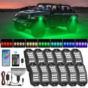 Nilight RGB LED Rock Lights Kit 12 PCS 18LED Wide Angle Wheel Well Light with Remote & Bluetooth App Dual Control Multi Modes Underglow Multicolor Neon Pod for ATV UTV SUV Offroad Truck RZR Boat