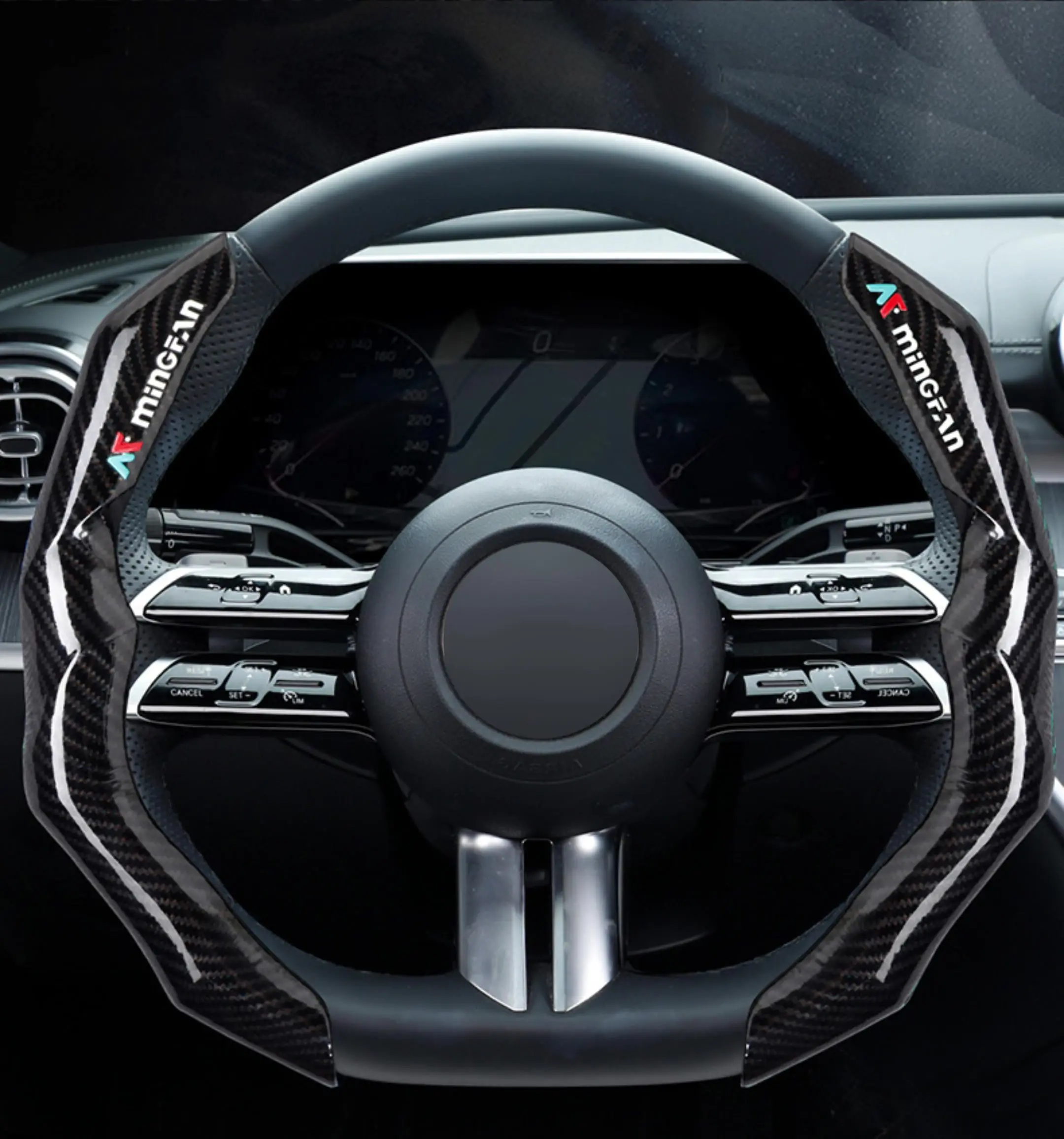 2-Piece Glossy Carbon Fiber Pattern Steering Wheel Cover Set, Ergonomic Fiber-Optic Grip Car Steering Wheel Insert, Automotive Interior Kit