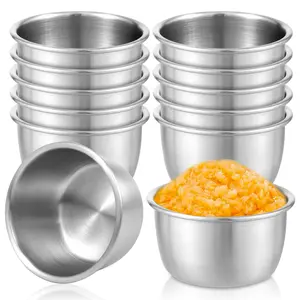 12  Counts Sauce Dipping Bowl 304 Stainless Steel Dipping Cups Round Sauce Dishes 6cm-55ml Mini Reusable Seasoning Cups Dipping Cups Multipurpose Sauce Cups for Home Party Restaurants