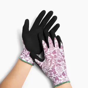 Floral Garden Gloves - 6 Pack, Nylon & Spandex Blend, Durable Nitrile-Coated Palm, Breathable Fabric, Secure Fit, Perfect for Pruning & Heavy Materials