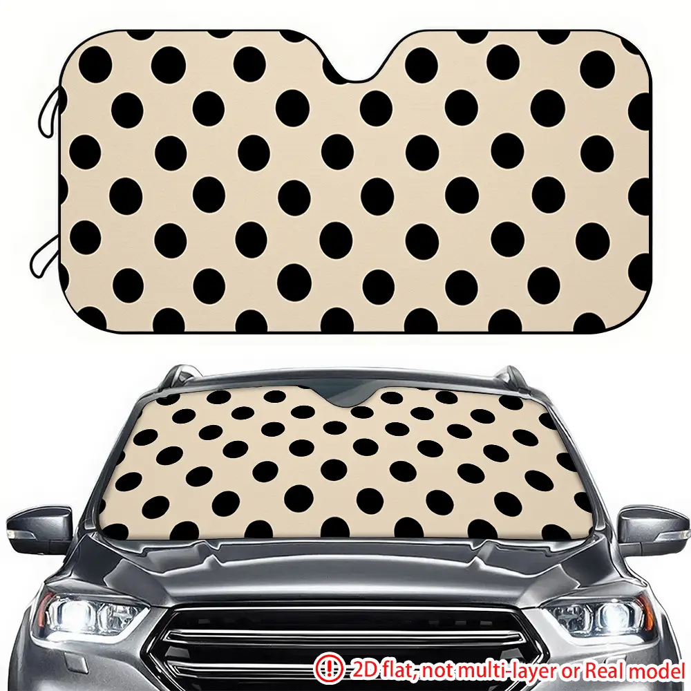 1pc beige black dot polka dot background car sun visor 2D high-definition printing, car sun visor blocks sunlight, suitable for SUV, RV front windshield decoration, front window sun shade for car, Car Sunshades For Windshield, Sunshade Cover