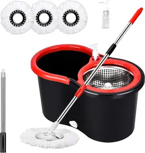Spin Mop and Bucket with Wringer Set,with 3 Microfiber Mop Replacement Heads and 61" Stainless Steel Adjustable Handle(20QT)