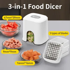 Vegetable Chopper 3 Interchangeable Blades Onion Chopper Multi-functional Potato French Fry Cutter Manual Vegetable Cutter Dicer for Cucumber, Tomato, Carrot with Container & Storage Box Home Cutting