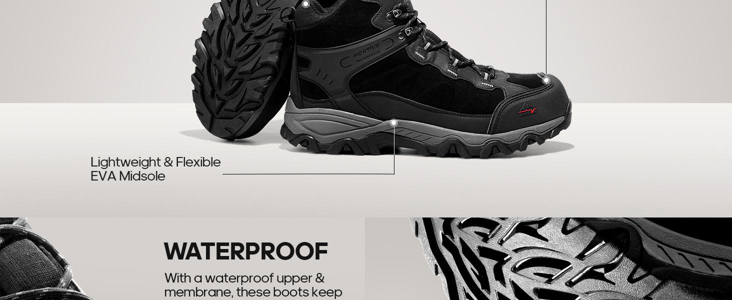NORTIV 8 Men's Waterproof Hiking Boots Outdoor Mid Trekking Backpacking Mountaineering Shoes