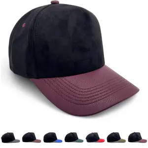 Baseball Cap Men Snapback Adjustable Size Suede Hat Leather Visor Solid Color