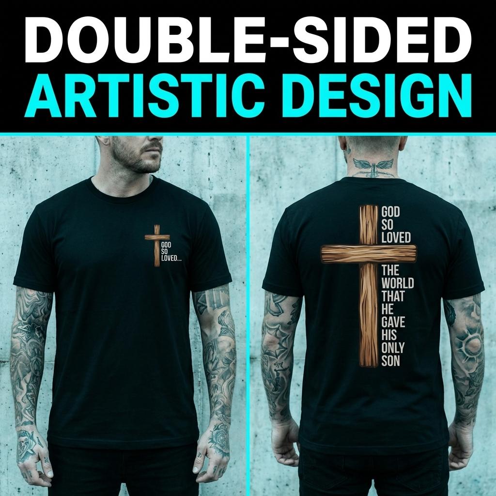 Dynamic Faith-Inspired Tee – God So Loved Graphic with Cross, Ideal for Casual Outings Suitable for all seasons - classic styles, fun graphic tee shirts, base layers, casual streetwear, suitable for both men and women.