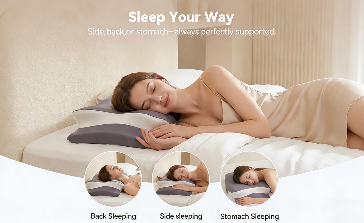 Memory Neck Pillow, Adjustable Ergonomic Memory Foam Neck Pillows, Cervical Support, Breathable & Removable Pillowcase, Mother's Gift