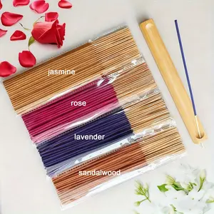High-Quality Incense Sticks 100/200/400pcs, Rose Jasmine Lavender Sandalwood, Wooden Holder, Relaxing Aromatherapy, Yoga Meditation Sleep Home Decor Gift