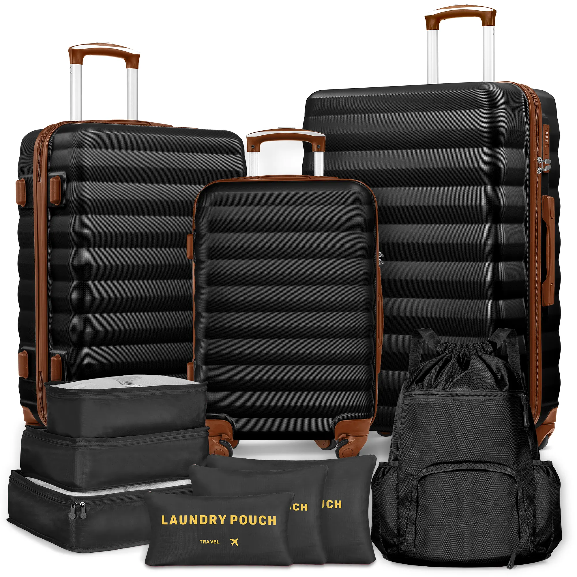10 Piece Luggage Sets,Hardshell Suitcase Travel Bundle with 6 Packing Cubes,Drawstring Backpack for Fall Break Halloween Getaway Ready