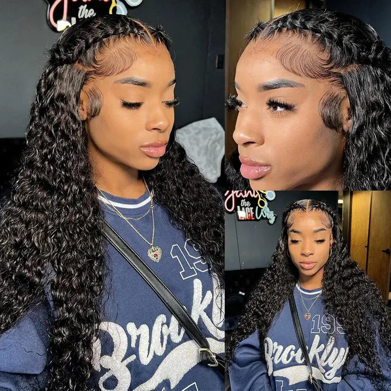 13x6 Jerry Curly Lace Front Wig 180% Pre Plucked HD Transparent Human Hair Lace Frontal Wig With Natural Hairline