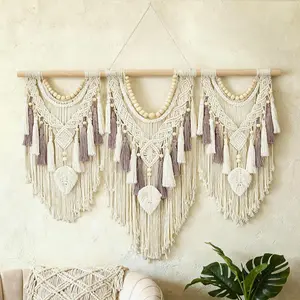 Tempospark Macrame Wall Decor, 43" Wx32 L Large Macrame Wall Hanging, Chic Boho Woven Tapestry Decoration for Headboard, Bedroom, Living Room, or Hallways (Leaf Bead)