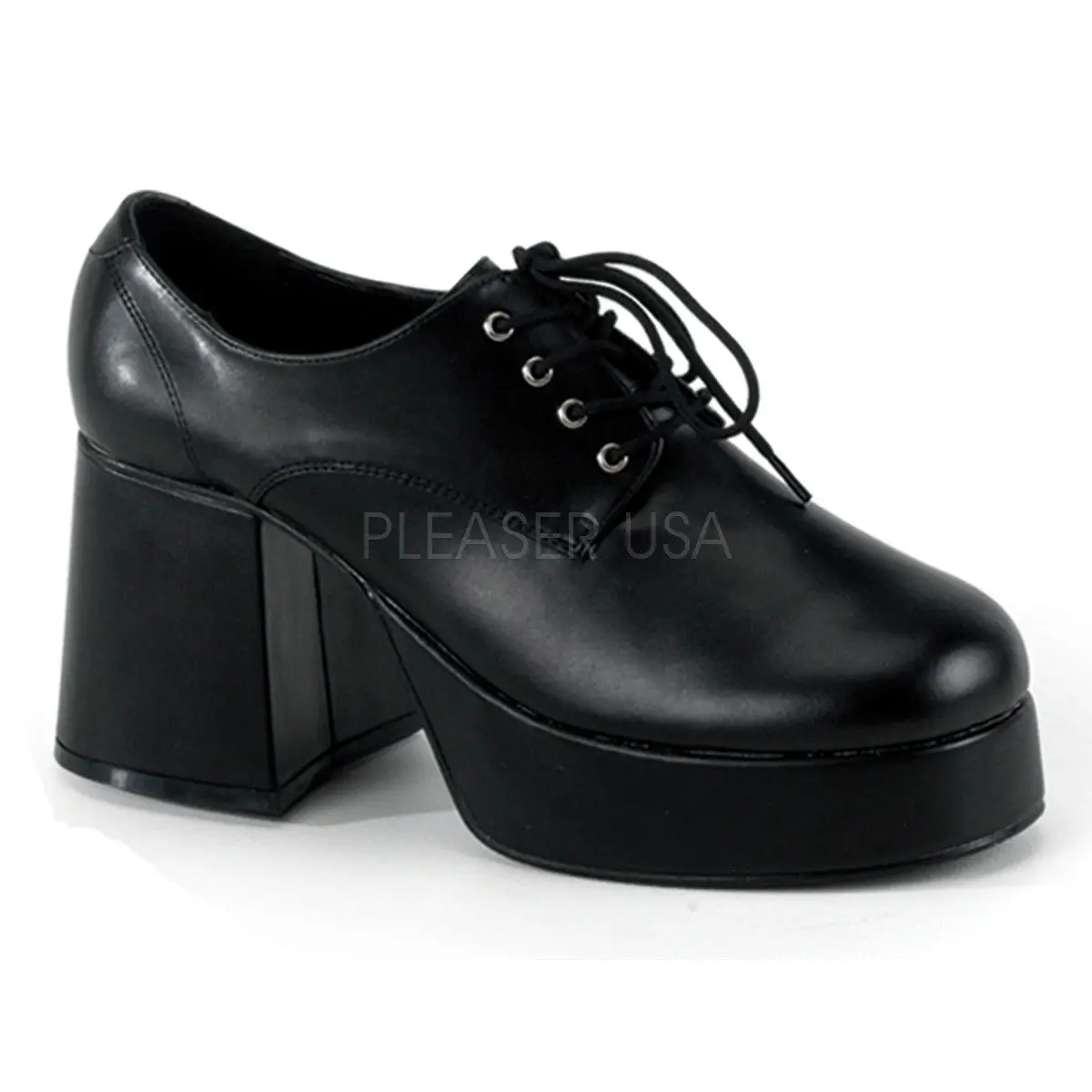 Men's 70s Disco Platform Shoes, Glossy PU Leather Lace-Up Party Footwear with 3.5" High Block Heel and 1.5" Platform, High Heel, Stylish, Jazz, Male, 1 1/2" (3.8Cm) Platform