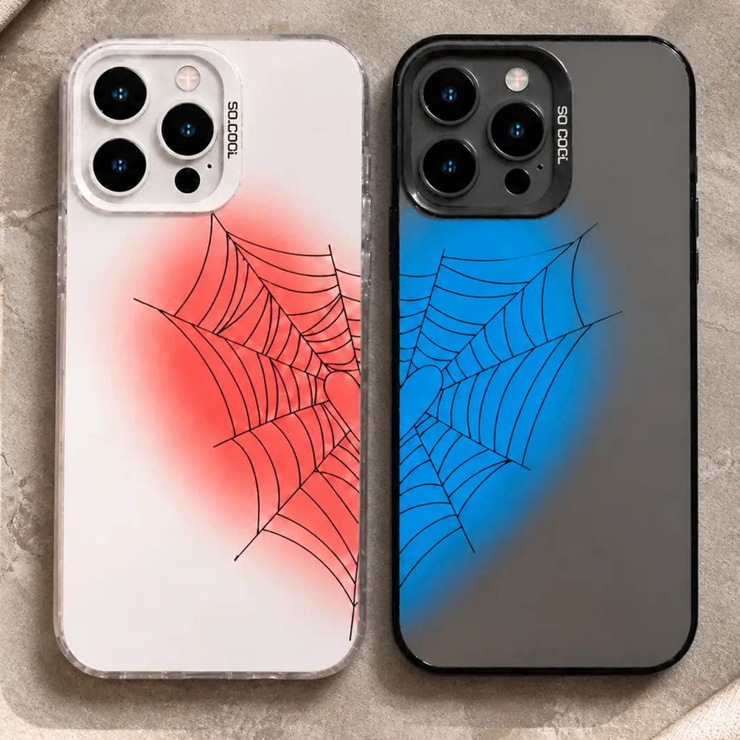 Heart Shaped Spider Web Couple Matching Print Phone Case Flexible Soft Shell Wear Resistant Shockproof Gothic Style Full Wrap Protective Cover Compatible with iPhone 11-17/plus/pro/pro max Eclipse Case Co.